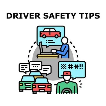 Driver safety tips concept illustrating road education Stock Illustration