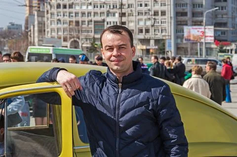 Driver of Soviet retro car Stock Photos