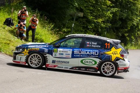 Driver Stajf V. and co driver Rajnoha F. in Subaru Impreza Sti Stock Photos