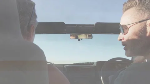 Driver starting speaking men talking, gesturing while driving, animated auto HUD Stock Footage 333838215