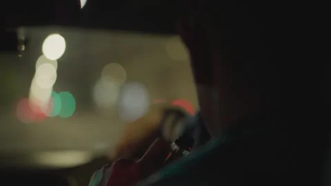 Driver Steering in Nighttime, Inside cab during late night hours, Nighttime cab Stock Footage 329405305