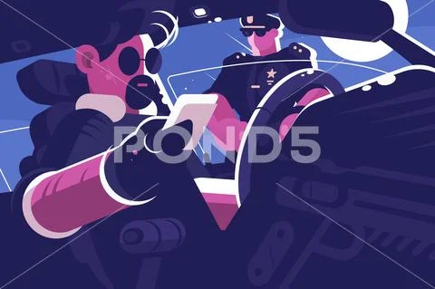 Driver stop by police patrol document verification Stock Illustration
