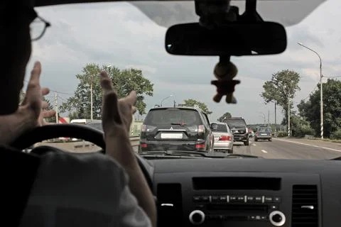 The driver talks about traffic jam Stock Photos