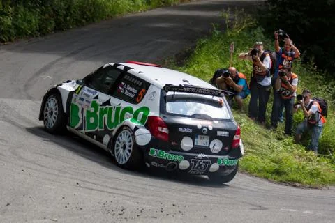 Driver Tarabus J. and co driver Trunkat D. in Skoda Fabia S2000 Stock Photos