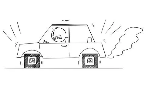Driver Trying to Drive Car With Square Wheels, Problem, Disadvantage or Weakness Stock Illustration