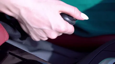 Driver Use Hand Brake System at the Car Stock Footage 108452472