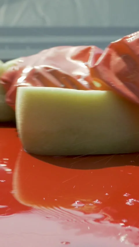 Driver uses yellow sponge to remove dirt from red car hood Stock Footage 344170860