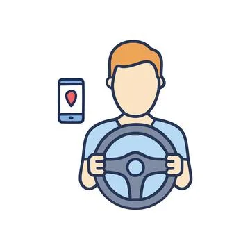 Driver using navigation app. Man driving car using GPS navigation applicati.. 스톡 일러스트