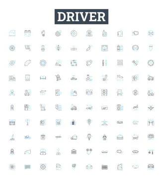 Driver vector line icons set. Driver, Chauffeur, Courier, Pilot, Operator イラスト素材