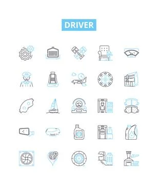 Driver vector line icons set. Driver, Chauffeur, Courier, Pilot, Operator Stock Illustration
