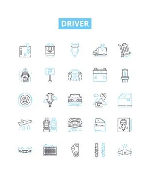 Driver vector line icons set. Driver, Chauffeur, Courier, Pilot, Operator イラスト素材