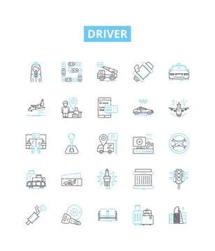 Driver vector line icons set. Driver, Chauffeur, Courier, Pilot, Operator 스톡 일러스트