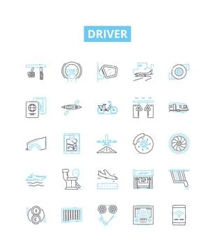 Driver vector line icons set. Driver, Chauffeur, Courier, Pilot, Operator イラスト素材
