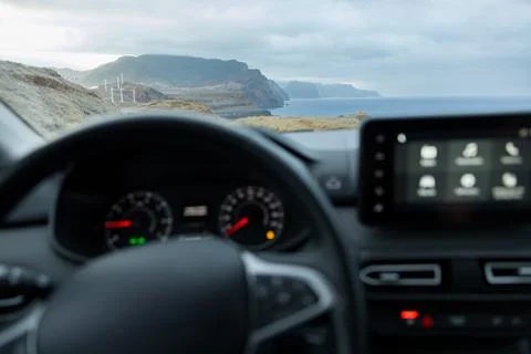 Driver view to the  big cliffs in Ponta de São Lourenço. Madeira island Stock Photos