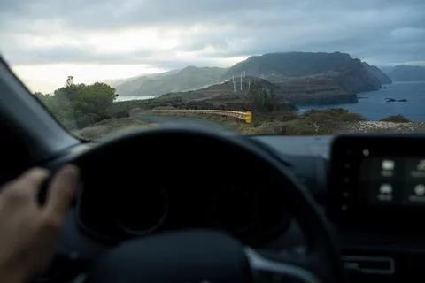 Driver view to big cliffs in Ponta de São Lourenço in Caniçal. Madeira Island Stock Photos