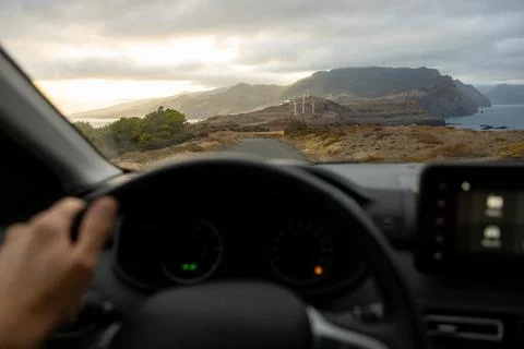 Driver view to the cliffs Madeira island in Portugal Stock Photos