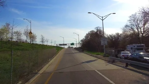 Driver View of the Near Empty Belt Parkway During Rush Hour in Brooklyn Stock Footage 129797369