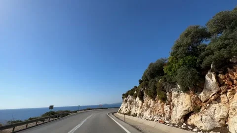 Driver view, Sunny drive along Turkey seaside, The turquoise waters of the Видео 272619215