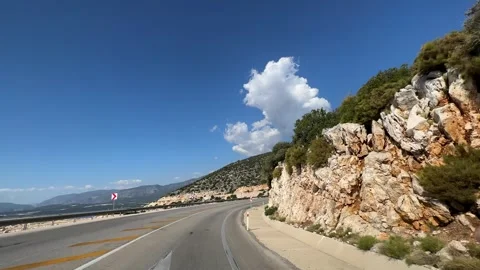 Driver view, Sunny drive along Turkey seaside, The turquoise waters of the 스톡 동영상 272619347