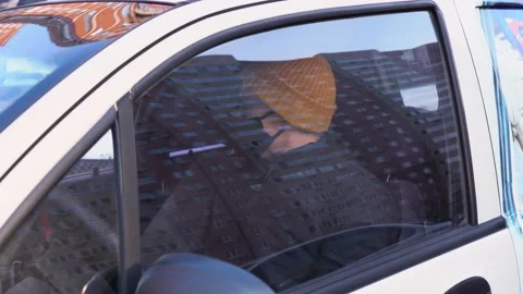 Driver wear black protective face mask, parks, safe concept, pandemic time. Stock Footage 131477193