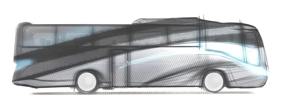 Driverless Autonomous Self driving bus. Driverless electric future car transp Illustrazione stock