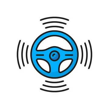 Driverless car autonomous steering wheel line icon Illustration
