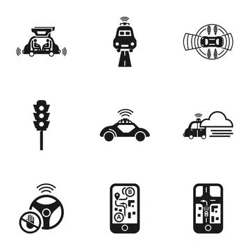 Driverless car route icon set, simple style イラスト素材