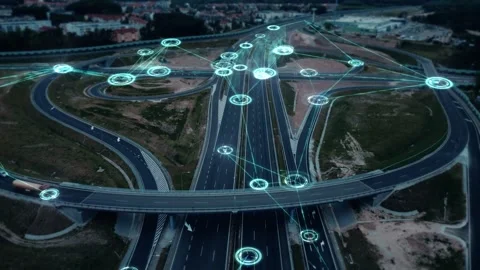 Driverless cars controlled by artificial intelligence, HUD. Deep learning, smart Video stock 263846191