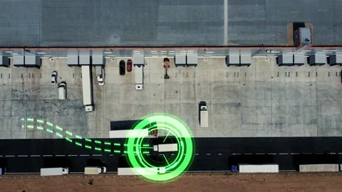 Driverless delivery van scans the road and moves without a driver. Video stock 224133108