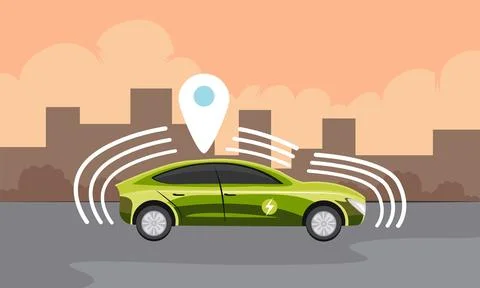 Driverless electric car on road Illustrazione stock