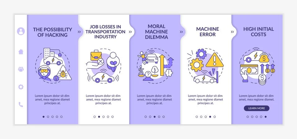 Driverless harms onboarding vector template. 스톡 일러스트