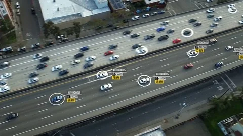 Driverless or autonomous car aerial view. Plate number, MPH and ID number. Stock Footage 83139111
