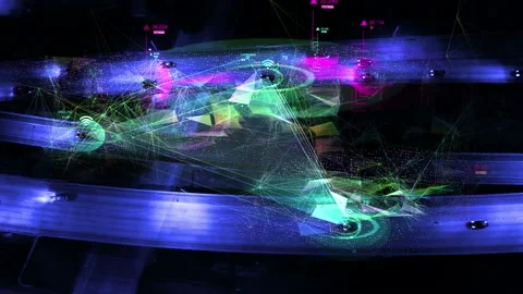 Driverless or autonomous self driving car aerial view. Autopilot car on highway. Stock Footage 113200413