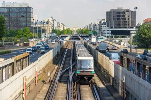 Driverless train on pneumatic wheels in Paris Metro Photos