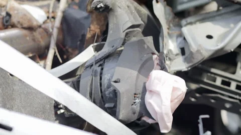 The driver's airbag deployed on the steering wheel of the car after Stock Footage 204803222