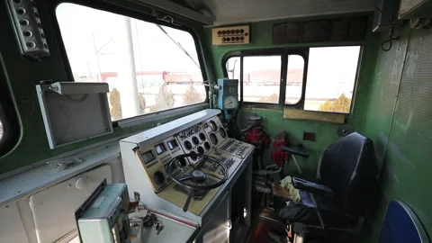 Driver's cab of an old train Video stock 245457184