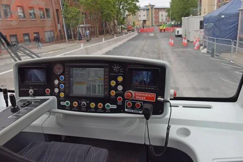 Drivers control panel of the Coventry VLR Very Light Rail test tram Stock Photos