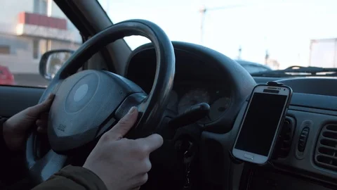 The driver's hand controls the car Stock Footage 101684854