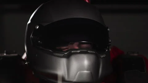 Driver's helmet in a race car Stock Footage 264405092
