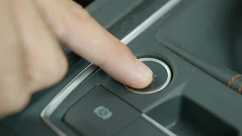 Driver's Index Finger Pressing Car Start Button. - close up Stock Footage 212042181
