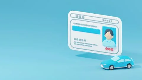 Driver's license consisting of 3D illustrations and images of cars. Illustrazione stock