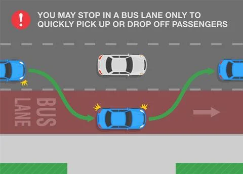 Drivers may enter the bus lane to quickly pick up or drop off passengers. Stock Illustration