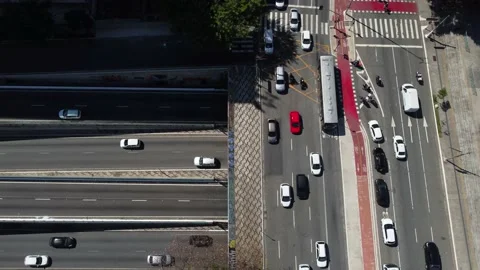 Drivers navigate through Minhocao and Consolacao avenue in Sao Paulo, Brazil, 4K Stock Footage 153437115