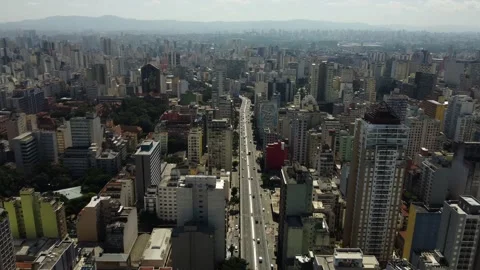 Drivers navigate through Minhocao viaduct in downtown Sao Paulo, Brazil, 4K Stock Footage 153437088