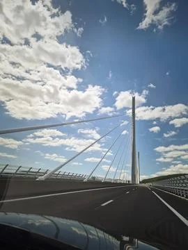 Driver's perspective crossing the iconic Millau Viaduct along the A75 motor.. Fotos Stock