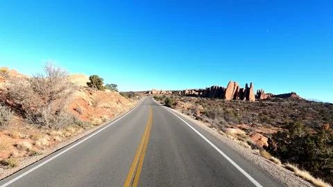 A Driver's Perspective Driving through Arches Natioanl Park; Moab, Utah Video stock 261987053