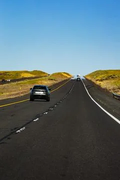 Driver's perspective of Interstate 90 in eastern Washington near Spokane Stock Photos