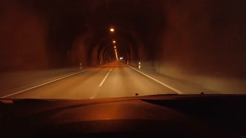 Drivers perspective of mountain road tunnel in Iceland, POV, view from car Stock-Footage 116058093