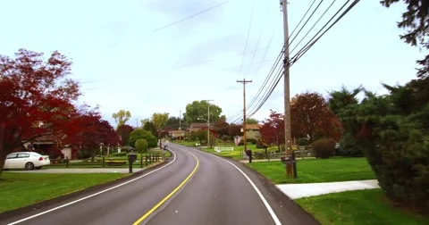Driver's Perspective on Rural Western Pennsylvania Residential Street Stock Footage