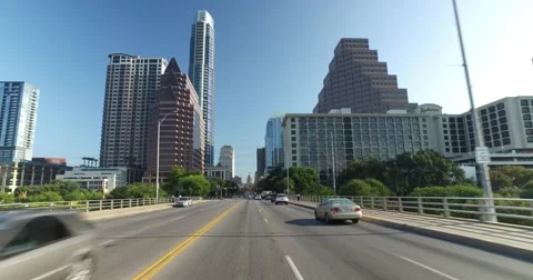 Driver's Perspective on South Congress Bridge in Austin Texas Stock Footage
